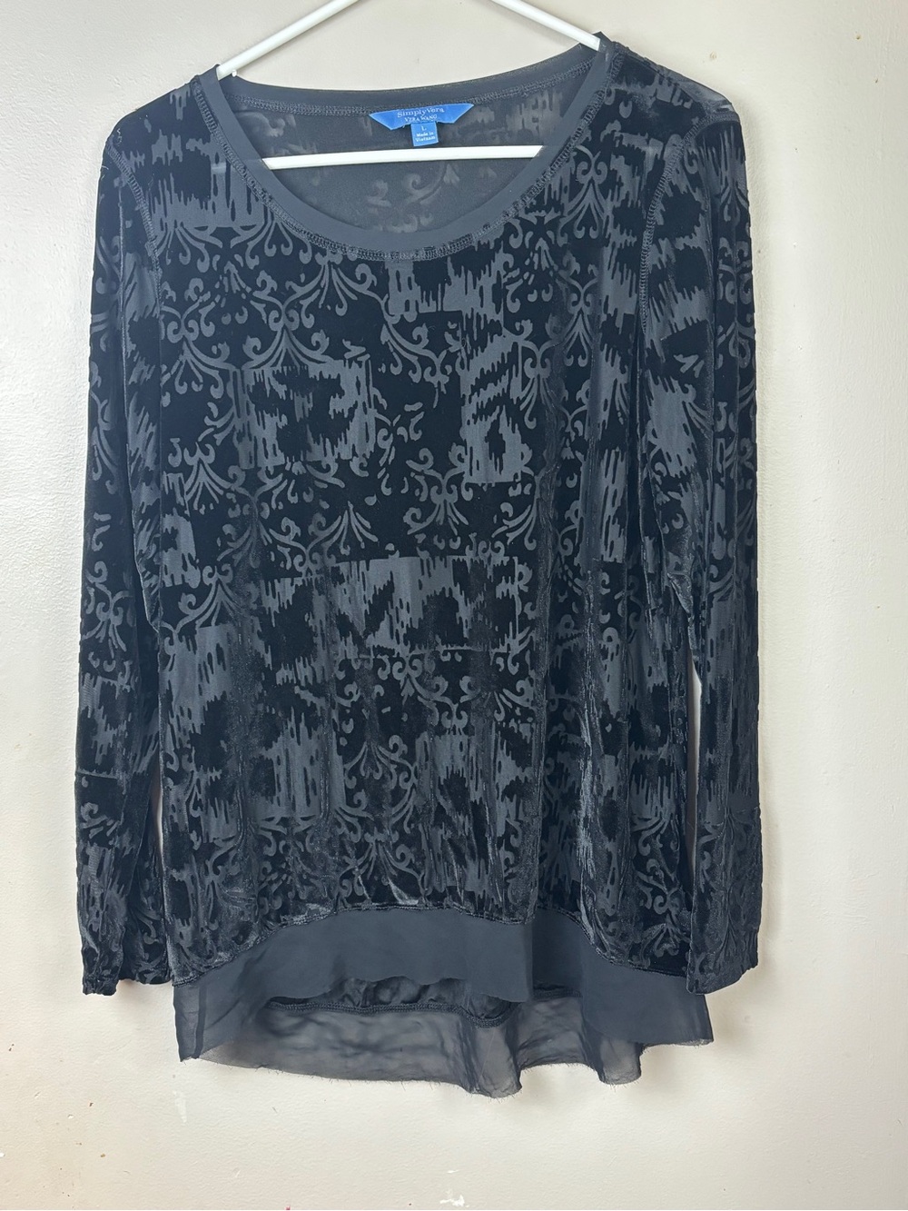 Simply Vera Vera Wang Black Velvet Burnout Long-Sleeve Top